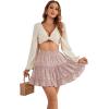 imageLYANER Womens Elastic Waist Pleated Layer Ruffle Hem Flowy A Line Short SkirtFloal Pink