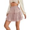 imageLYANER Womens Elastic Waist Pleated Layer Ruffle Hem Flowy A Line Short SkirtFloal Pink