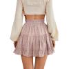 imageLYANER Womens Elastic Waist Pleated Layer Ruffle Hem Flowy A Line Short SkirtFloal Pink
