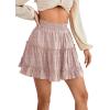 imageLYANER Womens Elastic Waist Pleated Layer Ruffle Hem Flowy A Line Short SkirtFloal Pink