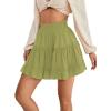 imageLYANER Womens Elastic Waist Pleated Layer Ruffle Hem Flowy A Line Short SkirtKiwi Green2