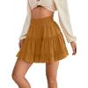 imageLYANER Womens Elastic Waist Pleated Layer Ruffle Hem Flowy A Line Short SkirtLigth Brown2