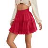 imageLYANER Womens Elastic Waist Pleated Layer Ruffle Hem Flowy A Line Short SkirtRed2