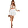 imageLYANER Womens Elastic Waist Pleated Layer Ruffle Hem Flowy A Line Short SkirtWhite2