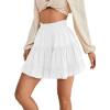 imageLYANER Womens Elastic Waist Pleated Layer Ruffle Hem Flowy A Line Short SkirtWhite2