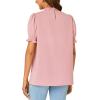 imageLYANER Womens Frill Mock Neck Pleated Ruffle Trim Puff Short Sleeve Blouse Shirt TopDusty Pink