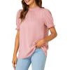 imageLYANER Womens Frill Mock Neck Pleated Ruffle Trim Puff Short Sleeve Blouse Shirt TopDusty Pink