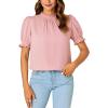 imageLYANER Womens Frill Mock Neck Pleated Ruffle Trim Puff Short Sleeve Blouse Shirt TopDusty Pink