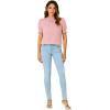 imageLYANER Womens Frill Mock Neck Pleated Ruffle Trim Puff Short Sleeve Blouse Shirt TopDusty Pink