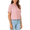 imageLYANER Womens Frill Mock Neck Pleated Ruffle Trim Puff Short Sleeve Blouse Shirt TopDusty Pink