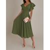imageLYANER Womens Warp V Neck Ruffle Short Sleeve A Line Swing Flared Cocktail Party Midi DressArmy Green