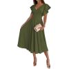imageLYANER Womens Warp V Neck Ruffle Short Sleeve A Line Swing Flared Cocktail Party Midi DressArmy Green