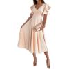 imageLYANER Womens Warp V Neck Ruffle Short Sleeve A Line Swing Flared Cocktail Party Midi DressBeige Solid