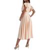imageLYANER Womens Warp V Neck Ruffle Short Sleeve A Line Swing Flared Cocktail Party Midi DressBeige Solid