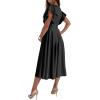 imageLYANER Womens Warp V Neck Ruffle Short Sleeve A Line Swing Flared Cocktail Party Midi DressBlack