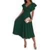 imageLYANER Womens Warp V Neck Ruffle Short Sleeve A Line Swing Flared Cocktail Party Midi DressDark Green