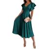 imageLYANER Womens Warp V Neck Ruffle Short Sleeve A Line Swing Flared Cocktail Party Midi DressDark Teal Green