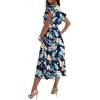 imageLYANER Womens Warp V Neck Ruffle Short Sleeve A Line Swing Flared Cocktail Party Midi DressFloral Dark Blue
