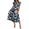 imageLYANER Womens Warp V Neck Ruffle Short Sleeve A Line Swing Flared Cocktail Party Midi DressFloral Dark Blue