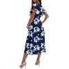 imageLYANER Womens Warp V Neck Ruffle Short Sleeve A Line Swing Flared Cocktail Party Midi DressFloral Navy Blue