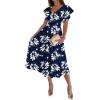 imageLYANER Womens Warp V Neck Ruffle Short Sleeve A Line Swing Flared Cocktail Party Midi DressFloral Navy Blue