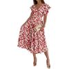 imageLYANER Womens Warp V Neck Ruffle Short Sleeve A Line Swing Flared Cocktail Party Midi DressFloral Wine Red