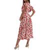 imageLYANER Womens Warp V Neck Ruffle Short Sleeve A Line Swing Flared Cocktail Party Midi DressFloral Wine Red