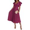 imageLYANER Womens Warp V Neck Ruffle Short Sleeve A Line Swing Flared Cocktail Party Midi DressMagenta