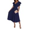 imageLYANER Womens Warp V Neck Ruffle Short Sleeve A Line Swing Flared Cocktail Party Midi DressNavy Blue