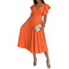 imageLYANER Womens Warp V Neck Ruffle Short Sleeve A Line Swing Flared Cocktail Party Midi DressOrange