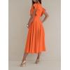 imageLYANER Womens Warp V Neck Ruffle Short Sleeve A Line Swing Flared Cocktail Party Midi DressOrange