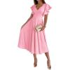 imageLYANER Womens Warp V Neck Ruffle Short Sleeve A Line Swing Flared Cocktail Party Midi DressPink