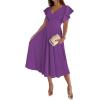 imageLYANER Womens Warp V Neck Ruffle Short Sleeve A Line Swing Flared Cocktail Party Midi DressPurple