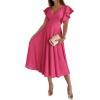 imageLYANER Womens Warp V Neck Ruffle Short Sleeve A Line Swing Flared Cocktail Party Midi DressRose