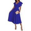 imageLYANER Womens Warp V Neck Ruffle Short Sleeve A Line Swing Flared Cocktail Party Midi DressRoyal Blue