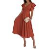 imageLYANER Womens Warp V Neck Ruffle Short Sleeve A Line Swing Flared Cocktail Party Midi DressRust Red