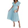 imageLYANER Womens Warp V Neck Ruffle Short Sleeve A Line Swing Flared Cocktail Party Midi DressSky Blue