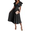 imageLYANER Womens Warp V Neck Ruffle Short Sleeve A Line Swing Flared Cocktail Party Midi DressSolid Black