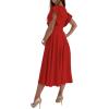 imageLYANER Womens Warp V Neck Ruffle Short Sleeve A Line Swing Flared Cocktail Party Midi DressSolid Red