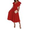 imageLYANER Womens Warp V Neck Ruffle Short Sleeve A Line Swing Flared Cocktail Party Midi DressSolid Red