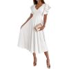 imageLYANER Womens Warp V Neck Ruffle Short Sleeve A Line Swing Flared Cocktail Party Midi DressSolid White