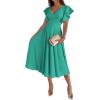 imageLYANER Womens Warp V Neck Ruffle Short Sleeve A Line Swing Flared Cocktail Party Midi DressTeal