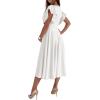 imageLYANER Womens Warp V Neck Ruffle Short Sleeve A Line Swing Flared Cocktail Party Midi DressWhite