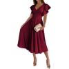 imageLYANER Womens Warp V Neck Ruffle Short Sleeve A Line Swing Flared Cocktail Party Midi DressWine Red