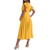 imageLYANER Womens Warp V Neck Ruffle Short Sleeve A Line Swing Flared Cocktail Party Midi DressYellow
