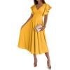 imageLYANER Womens Warp V Neck Ruffle Short Sleeve A Line Swing Flared Cocktail Party Midi DressYellow