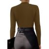 imageLYANER Womens Wraped V Neck Ruched Long Sleeve Leotard Bodysuit TopArmy Green