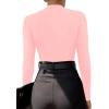 imageLYANER Womens Wraped V Neck Ruched Long Sleeve Leotard Bodysuit TopBaby Pink