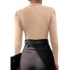 imageLYANER Womens Wraped V Neck Ruched Long Sleeve Leotard Bodysuit TopBeige