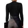 imageLYANER Womens Wraped V Neck Ruched Long Sleeve Leotard Bodysuit TopBlack